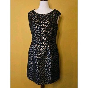MOLLY BRACKEN Premium Leopard Gold Black Dress Large Midi Dress Glitter Sparkle